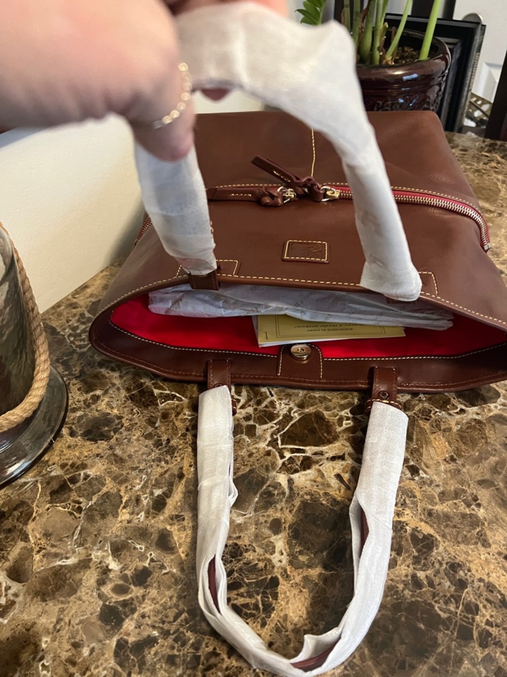 Dooney & Bourke Chestnut Italian Florentine Leather Convertible Shopper Tote Bag - Picture 16 of 16